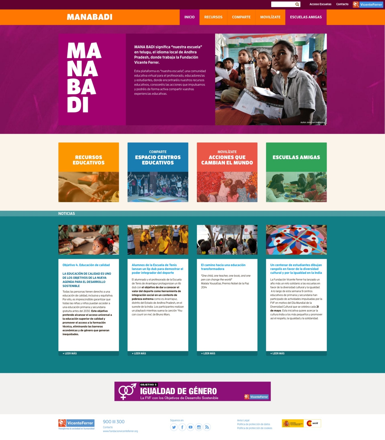 Web Manabadi. Fundación Vicente Ferrer