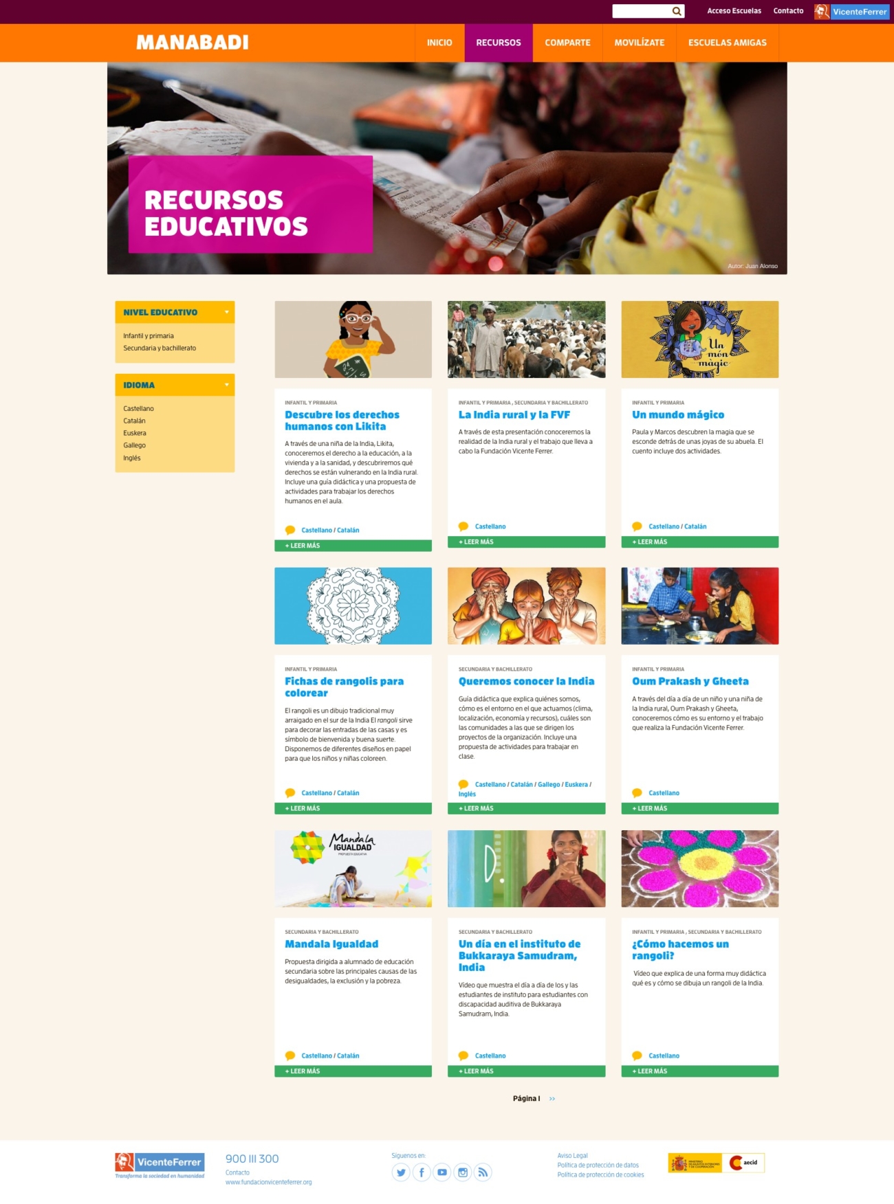 Web Manabadi. Fundación Vicente Ferrer