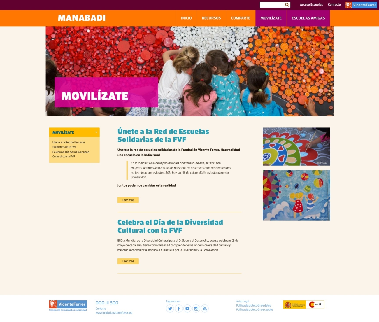 Web Manabadi. Fundación Vicente Ferrer