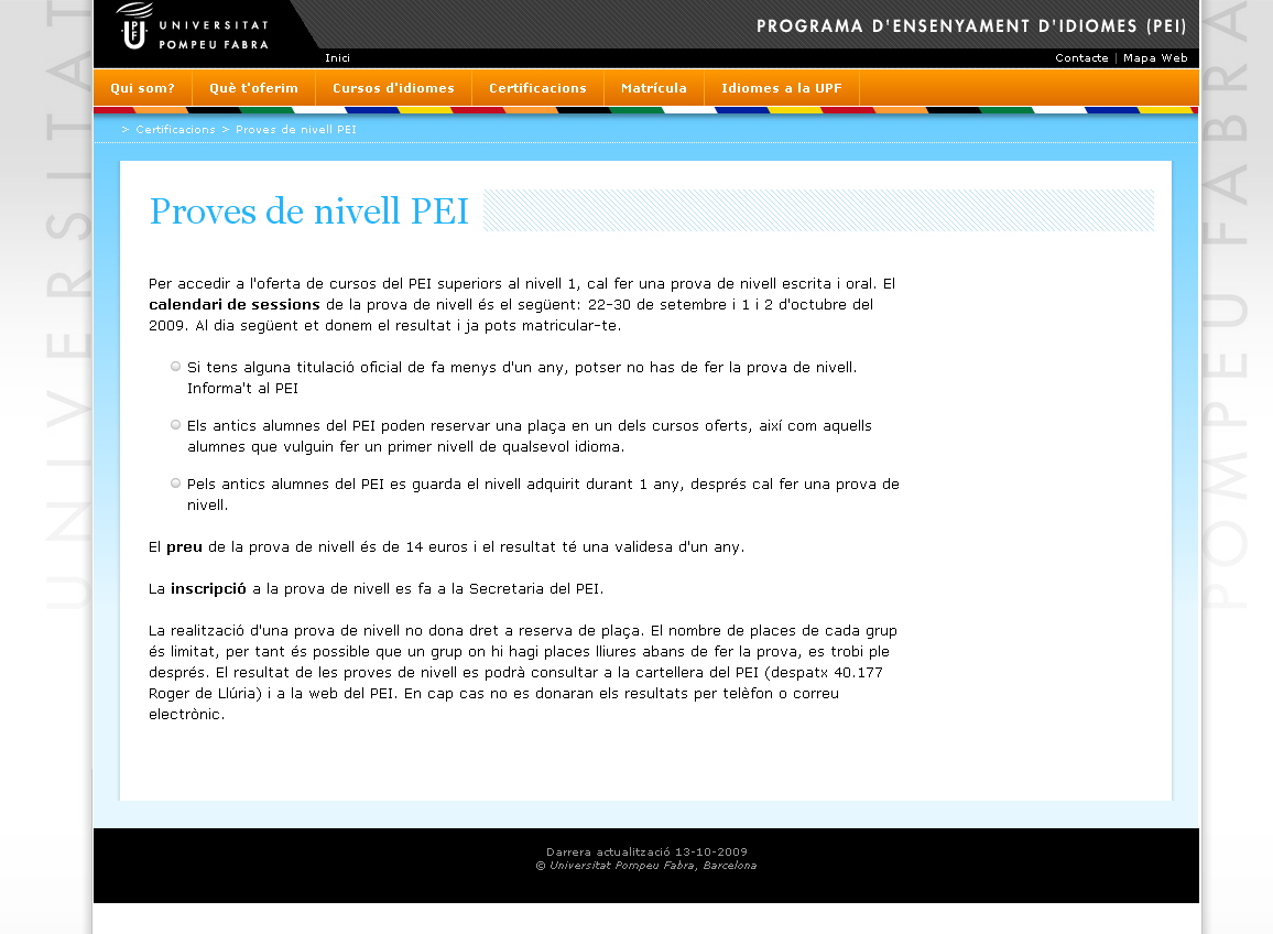 Web del programa d'Ensenyament d'Idiomes de la UPF