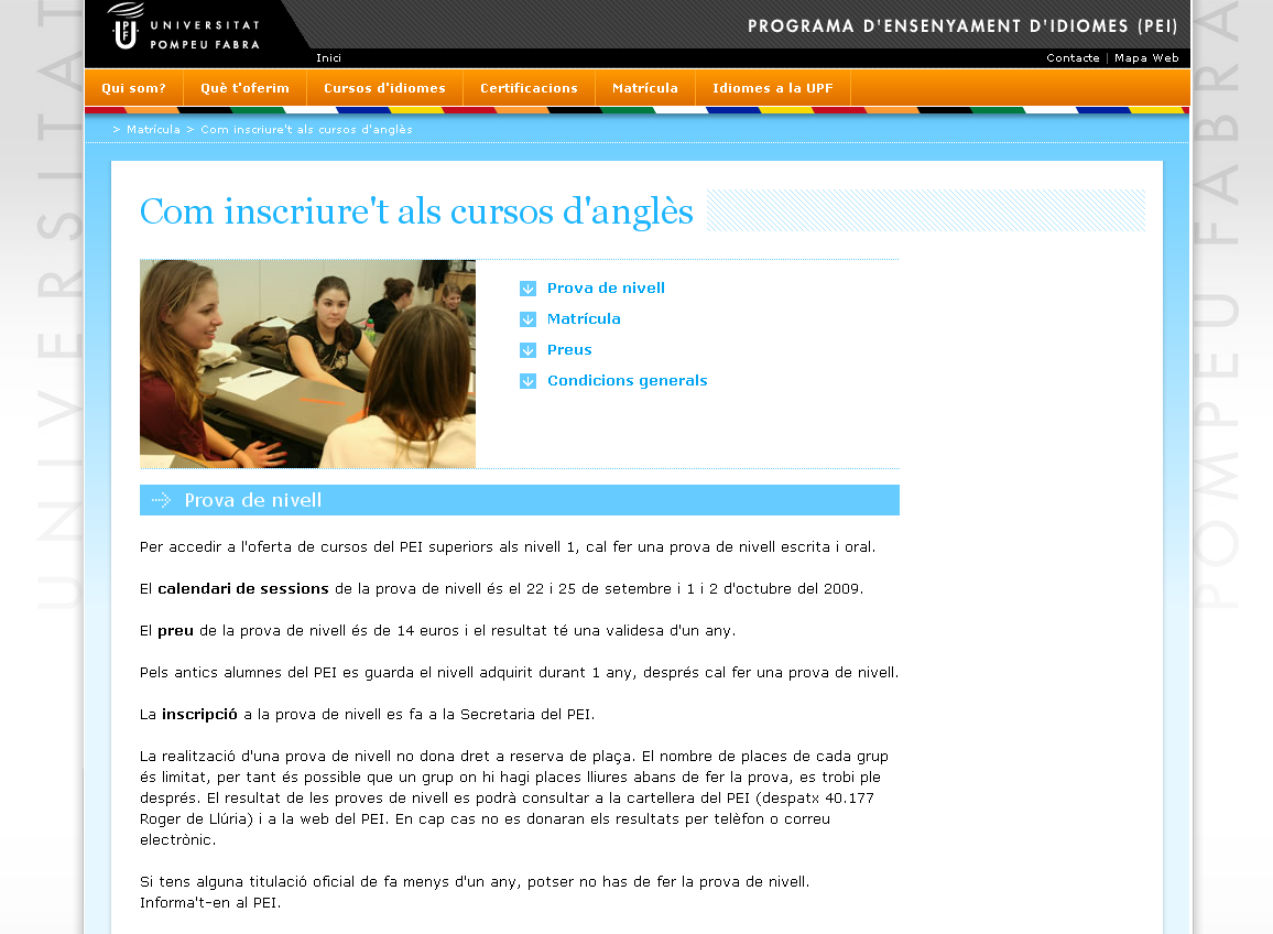Web del programa d'Ensenyament d'Idiomes de la UPF