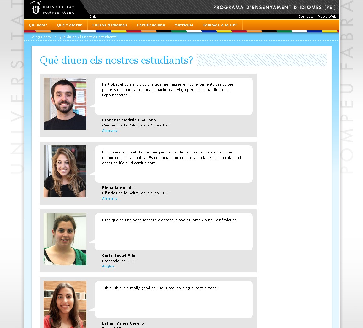 Web del programa d'Ensenyament d'Idiomes de la UPF