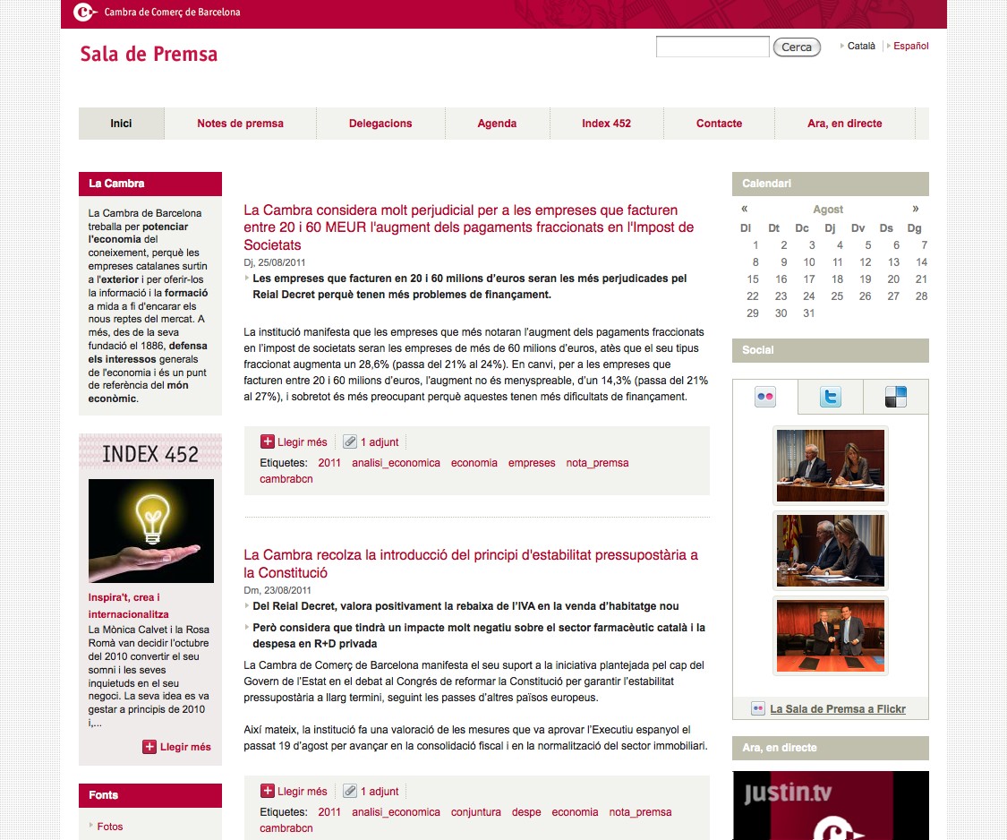 Web de la Sala de Premsa de la Cambra de Barcelona