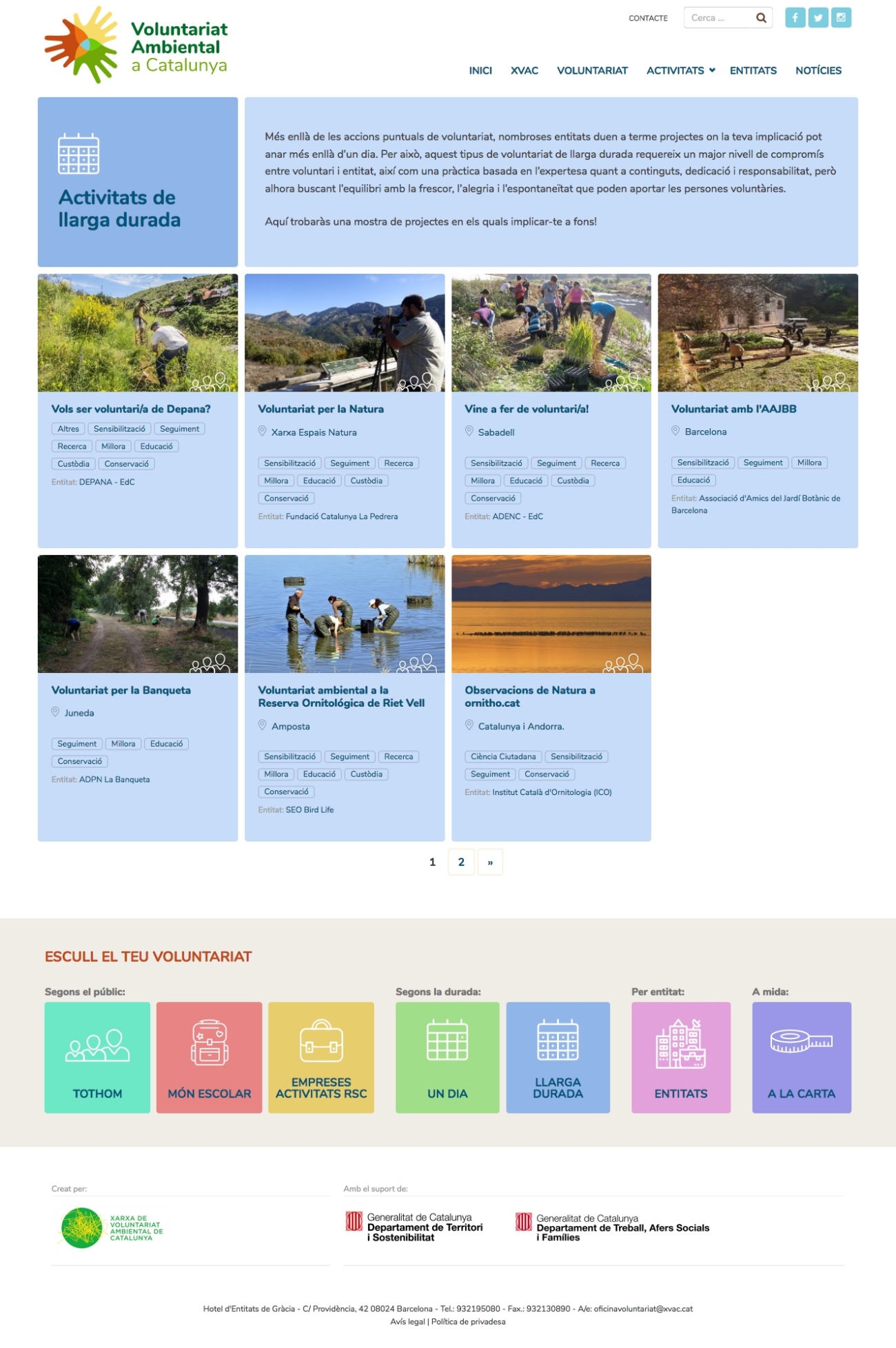 Web Voluntariat Ambiental de Catalunya