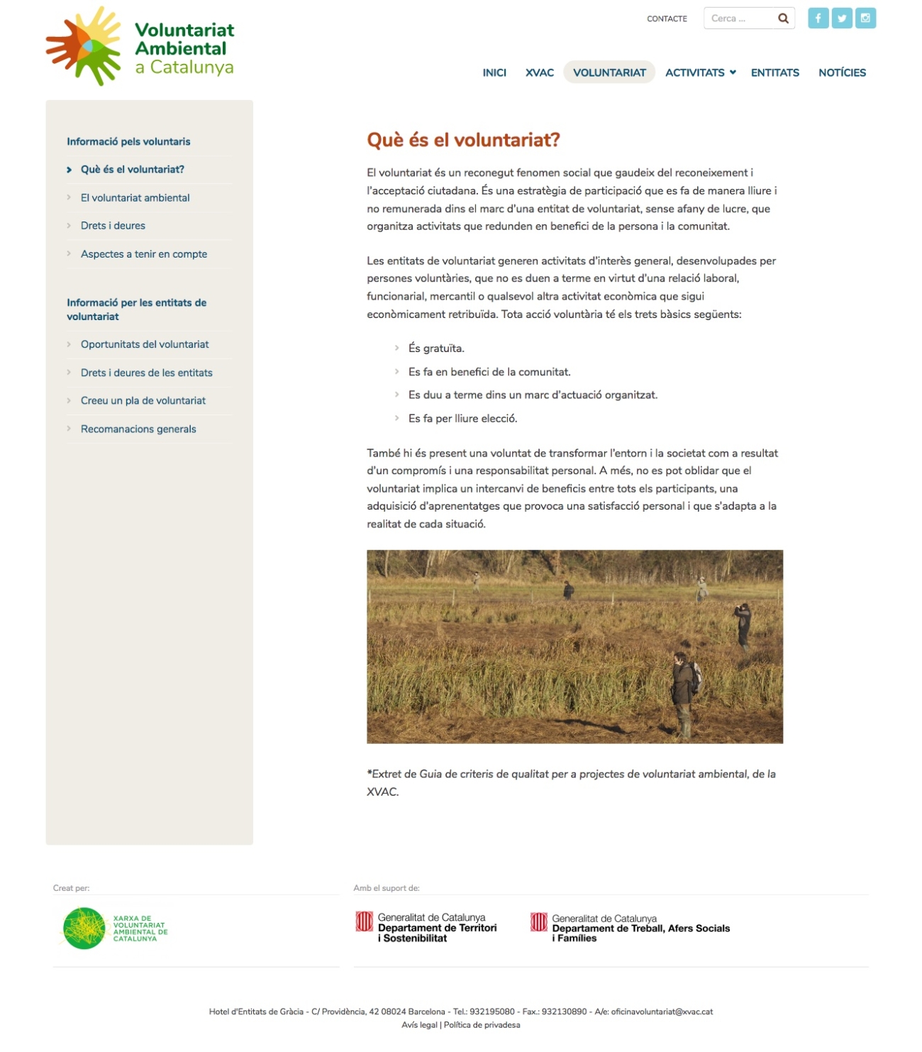 Web Voluntariat Ambiental de Catalunya